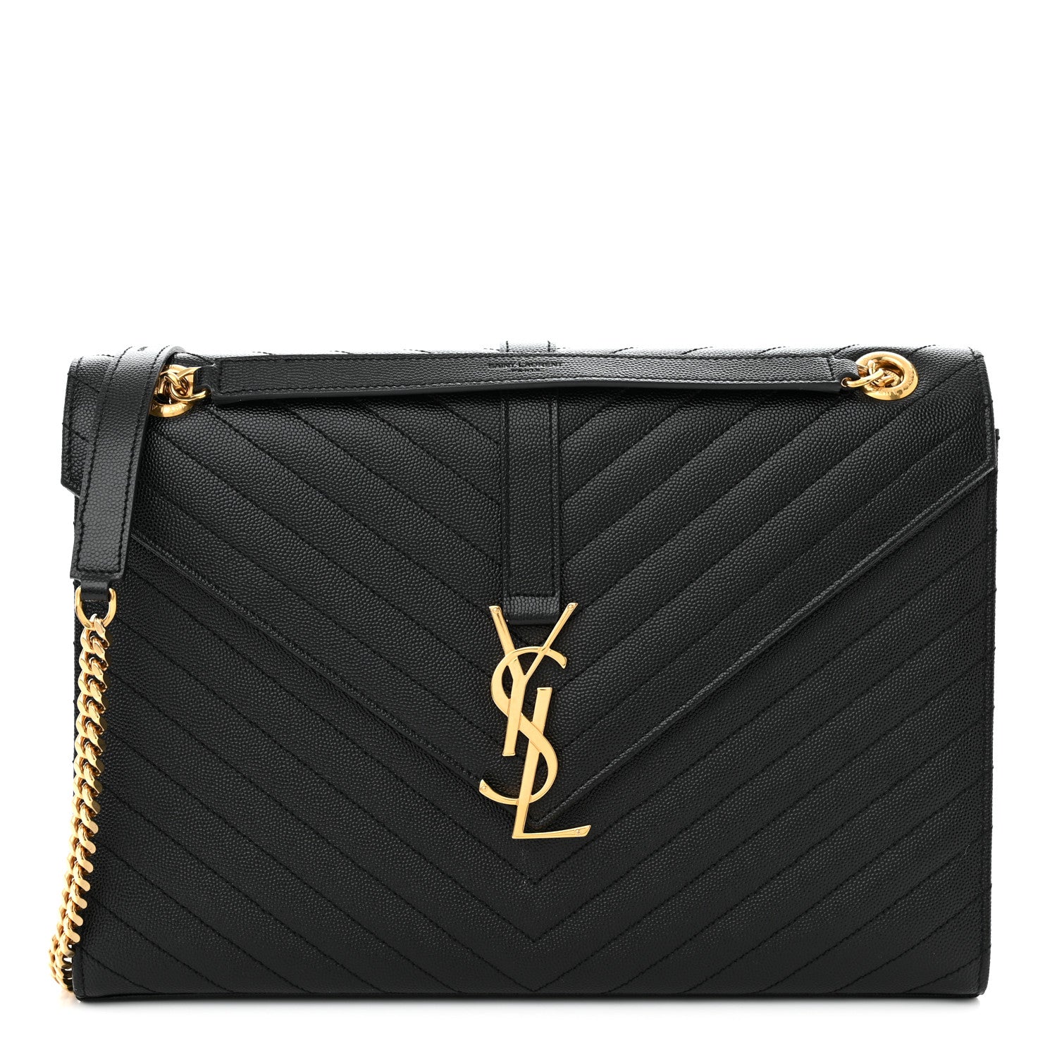 Saint Laurent Grain De Poudre Matelasse Chevron Large Monogram Satchel Black 1 of 10