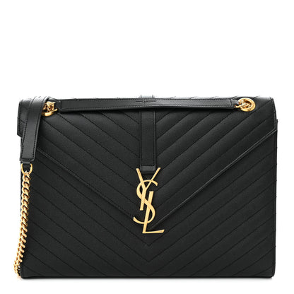 Saint Laurent Grain De Poudre Matelasse Chevron Large Monogram Satchel Black 1 of 10