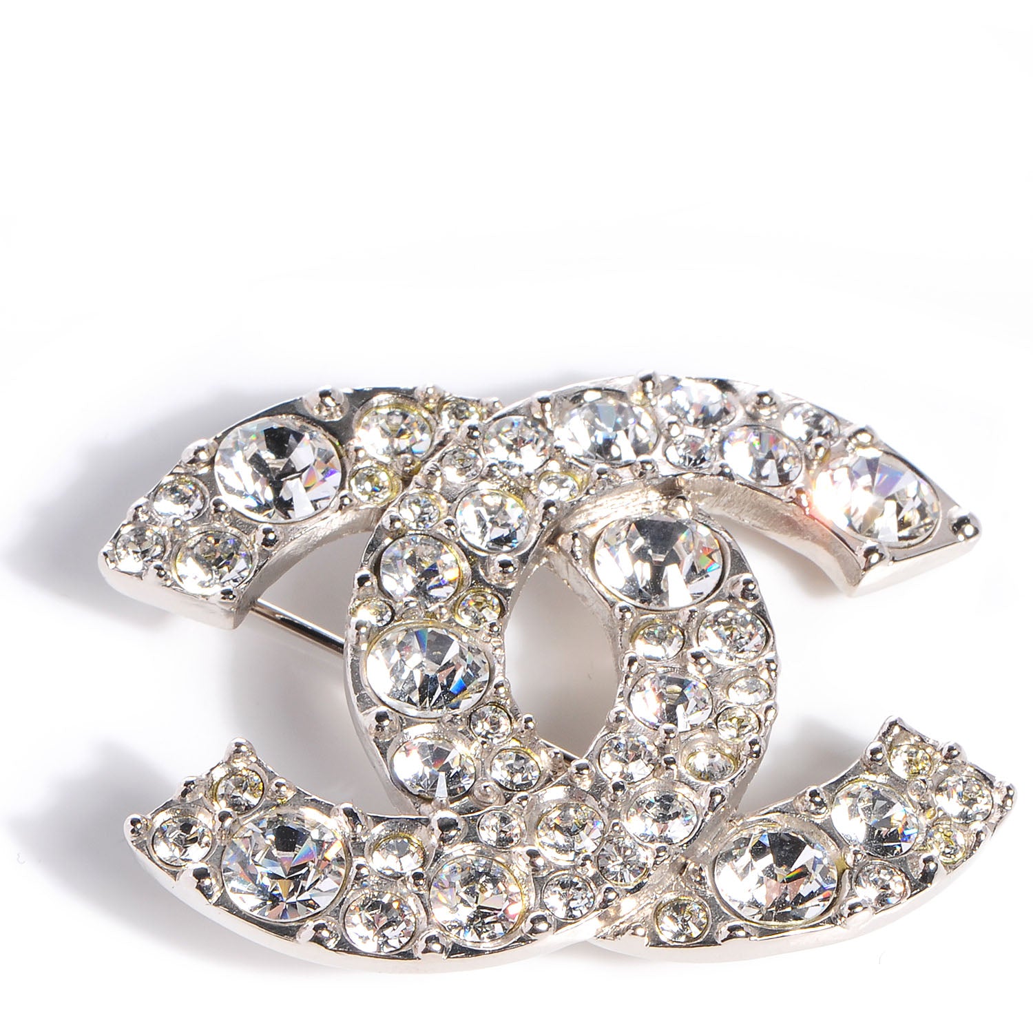 Chanel Swarovski Crystal CC Brooch Silver 1 of 5