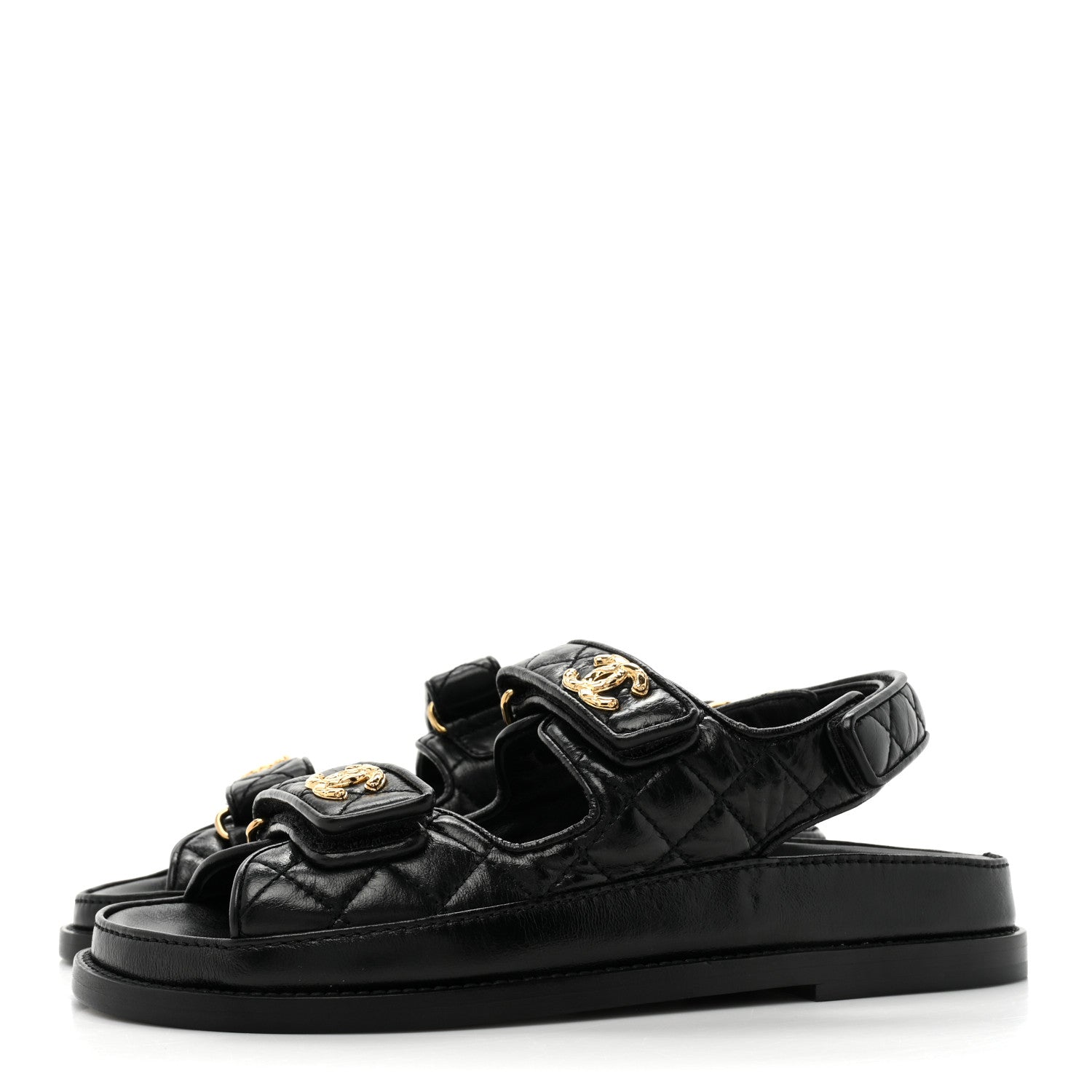Chanel Grained Calfskin Velcro Dad Sandals 37 Black 3 of 9