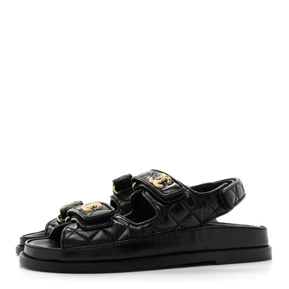 Chanel Grained Calfskin Velcro Dad Sandals 37 Black 3 of 9