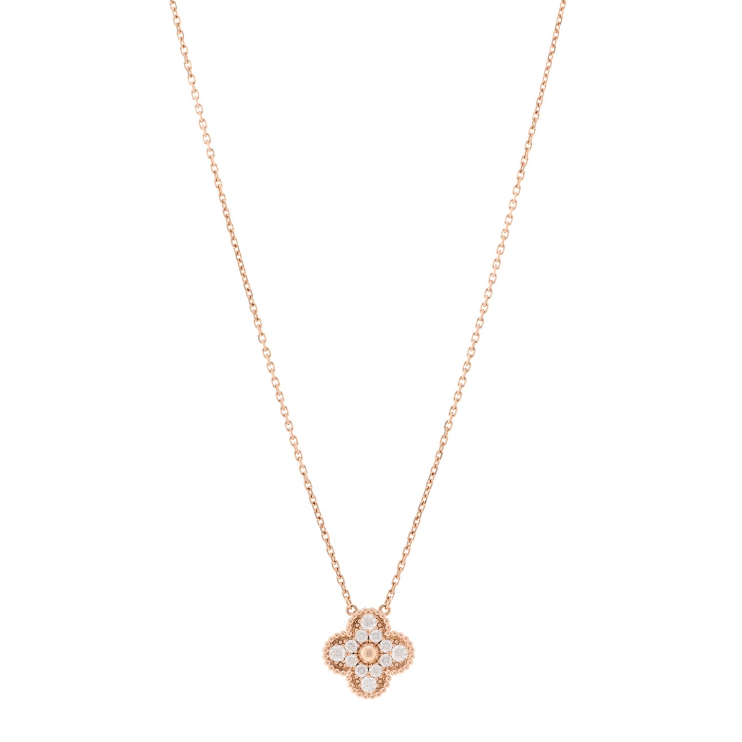18K Rose Gold Diamond Vintage Alhambra Pendant Necklace