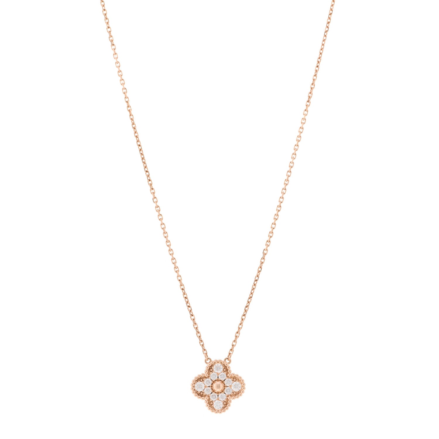 Van Cleef & Arpels 18K Rose Gold Diamond Vintage Alhambra Pendant Necklace 1 of 5