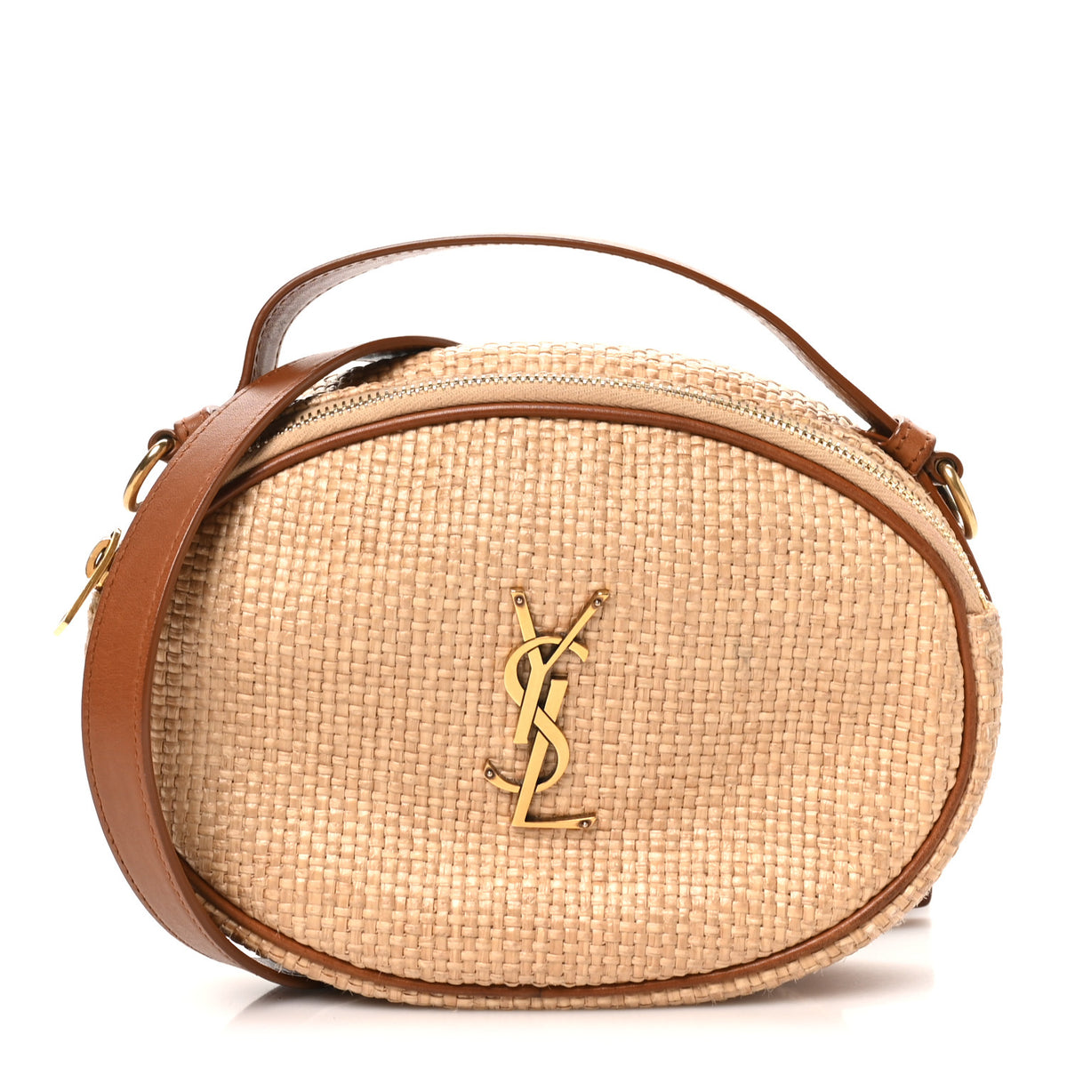 Saint Laurent Raffia Calfskin Round Camera Bag Golden Ecru Brick 1 of 10