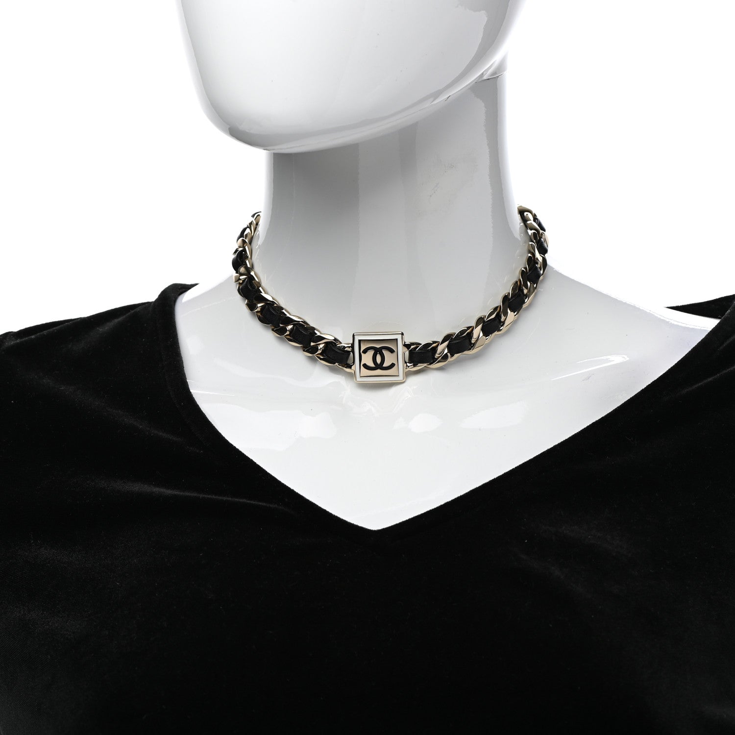 Chanel Metal Lambskin CC Square Choker Gold Black White 2 of 7