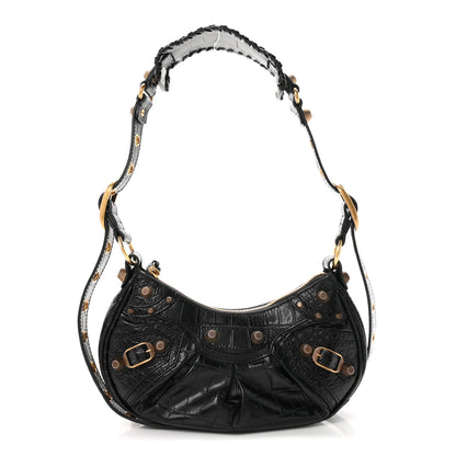 Balenciaga Extra Supple Calfskin Crocodile Embossed Le Cagole Shoulder Bag XS Black 1 of 11