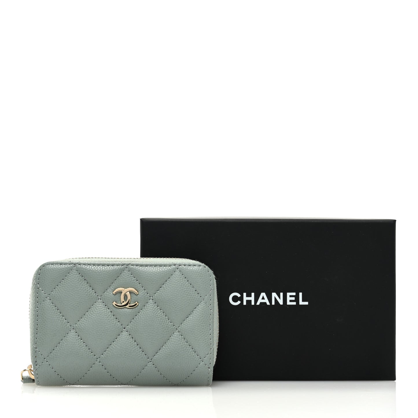 Caviar Quilted Zip Around Coin Purse Wallet Grey