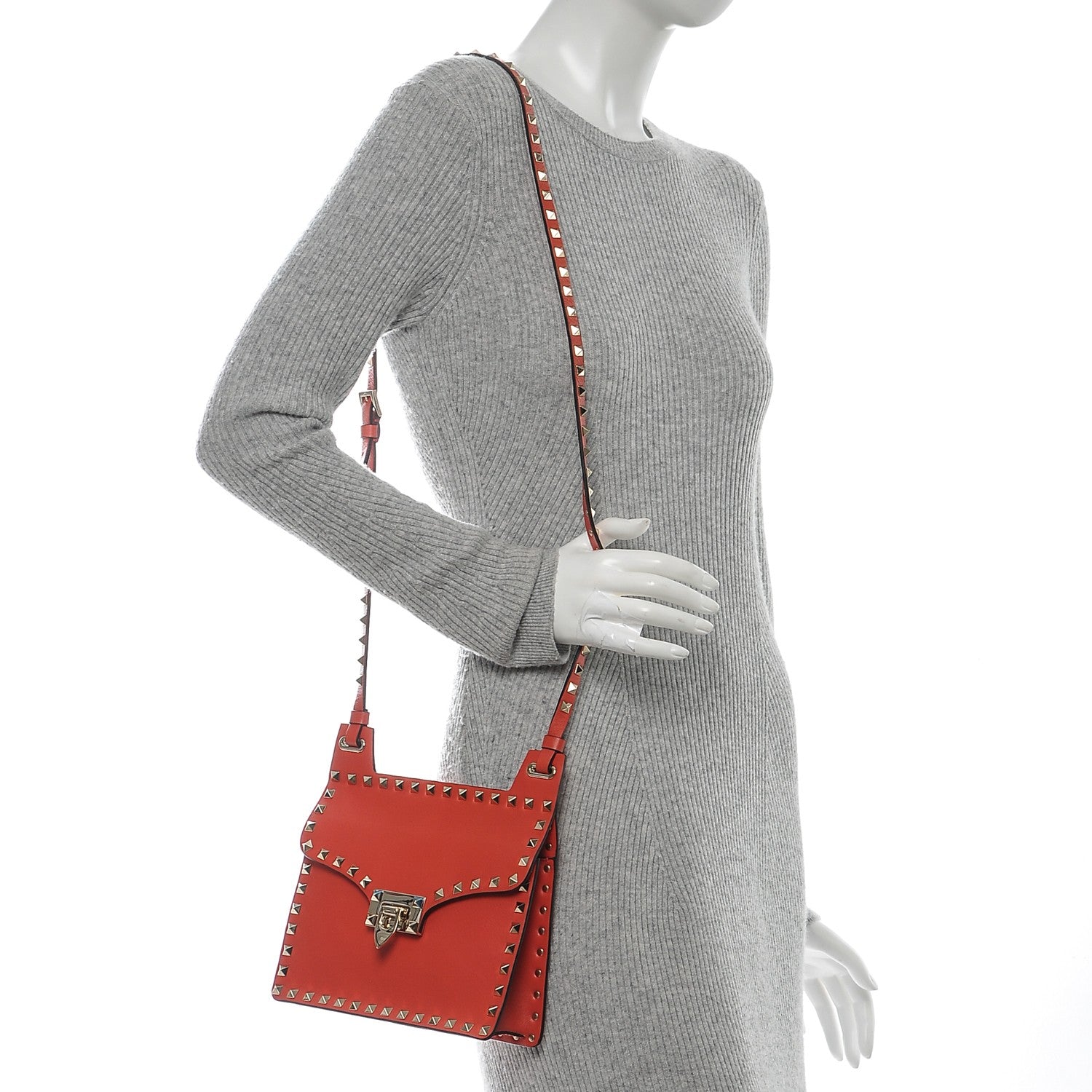 Valentino Garavani Calfskin Rockstud Crossbody Messenger Bag Deep Coral 2 of 7