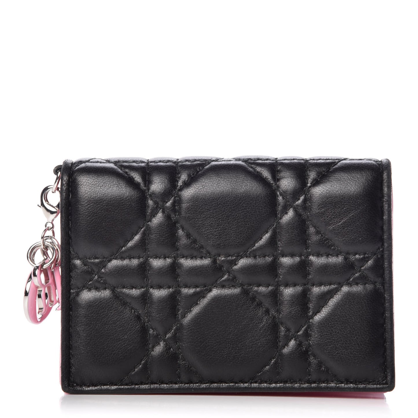 Lambskin Cannage Bi-Color Small Lady Dior Flap Card Holder Black Pink