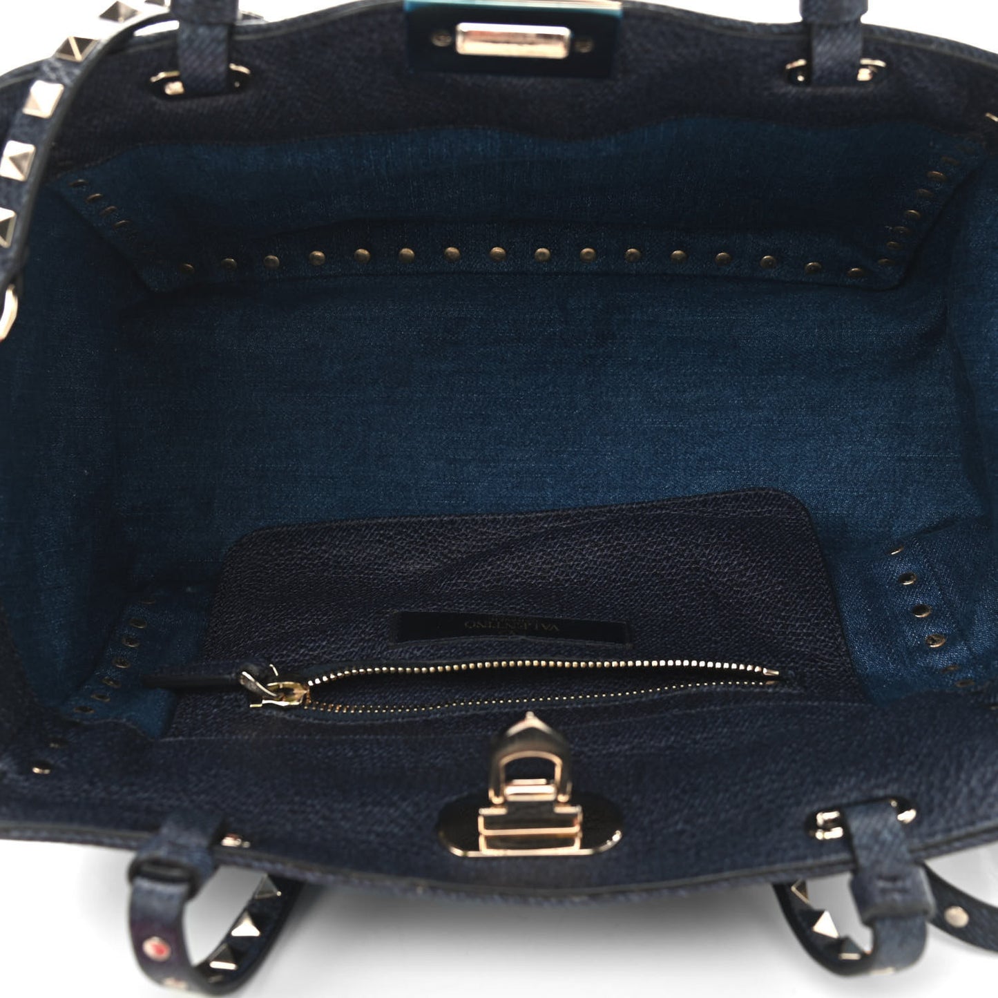 Denim Butterfly Embroidered Small Rockstud Tote Light Denim Multicolor