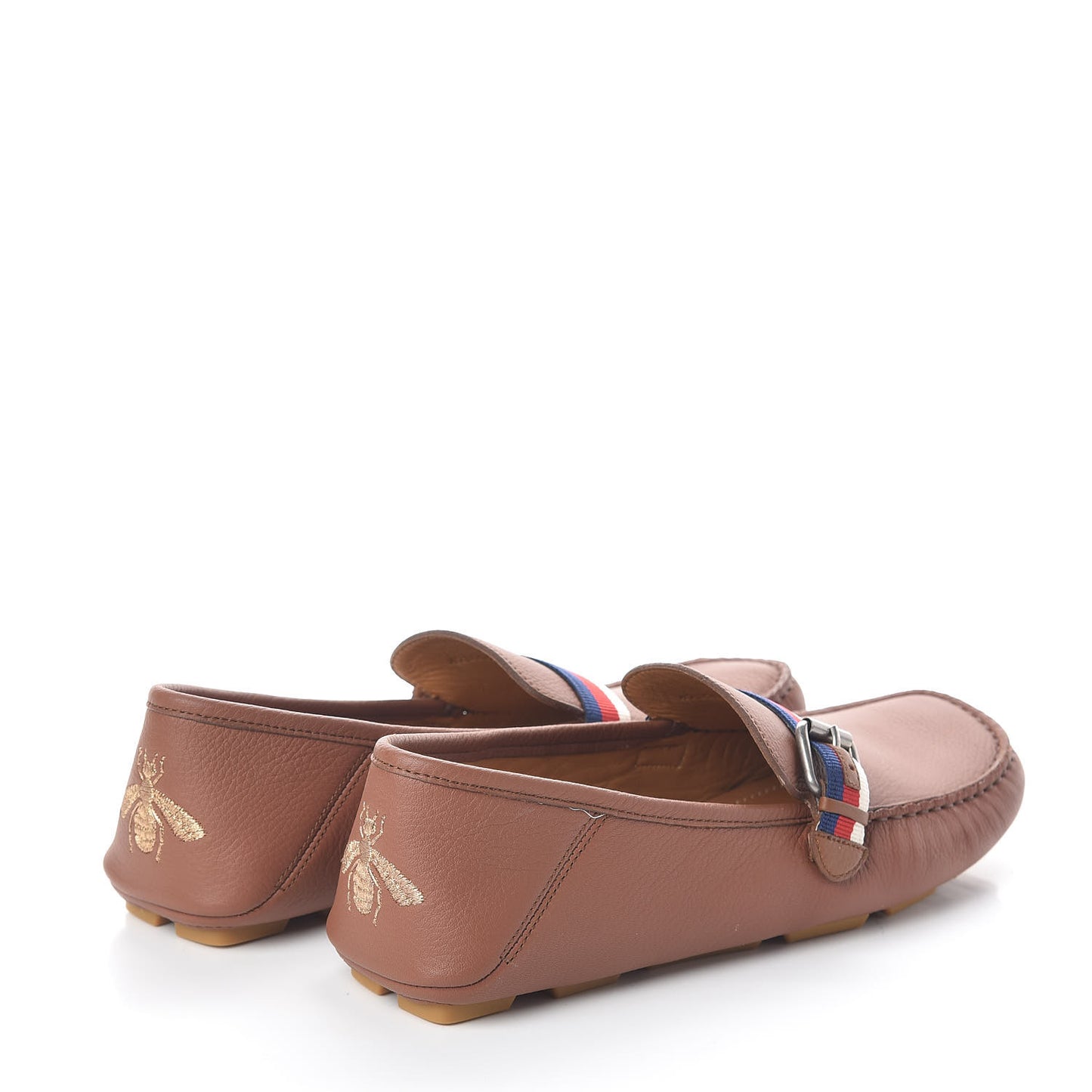 Calfskin Web Mens Buckle Loafers 6 Brown