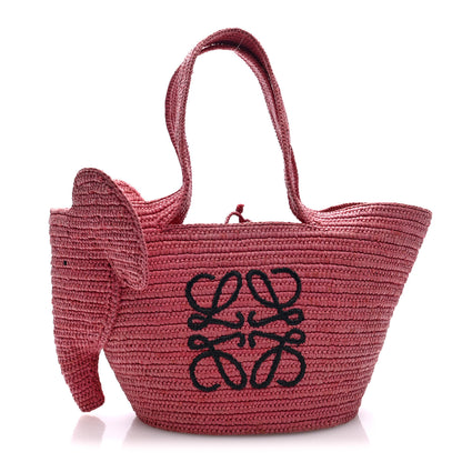 Loewe Raffia Medium Elephant Basket Tote Bag Pink Black Sunset Pink 1 of 10