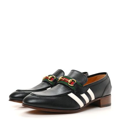 Gucci X ADIDAS Goatskin Web Mens Horsebit Loafers 9.5 Black White 3 of 8