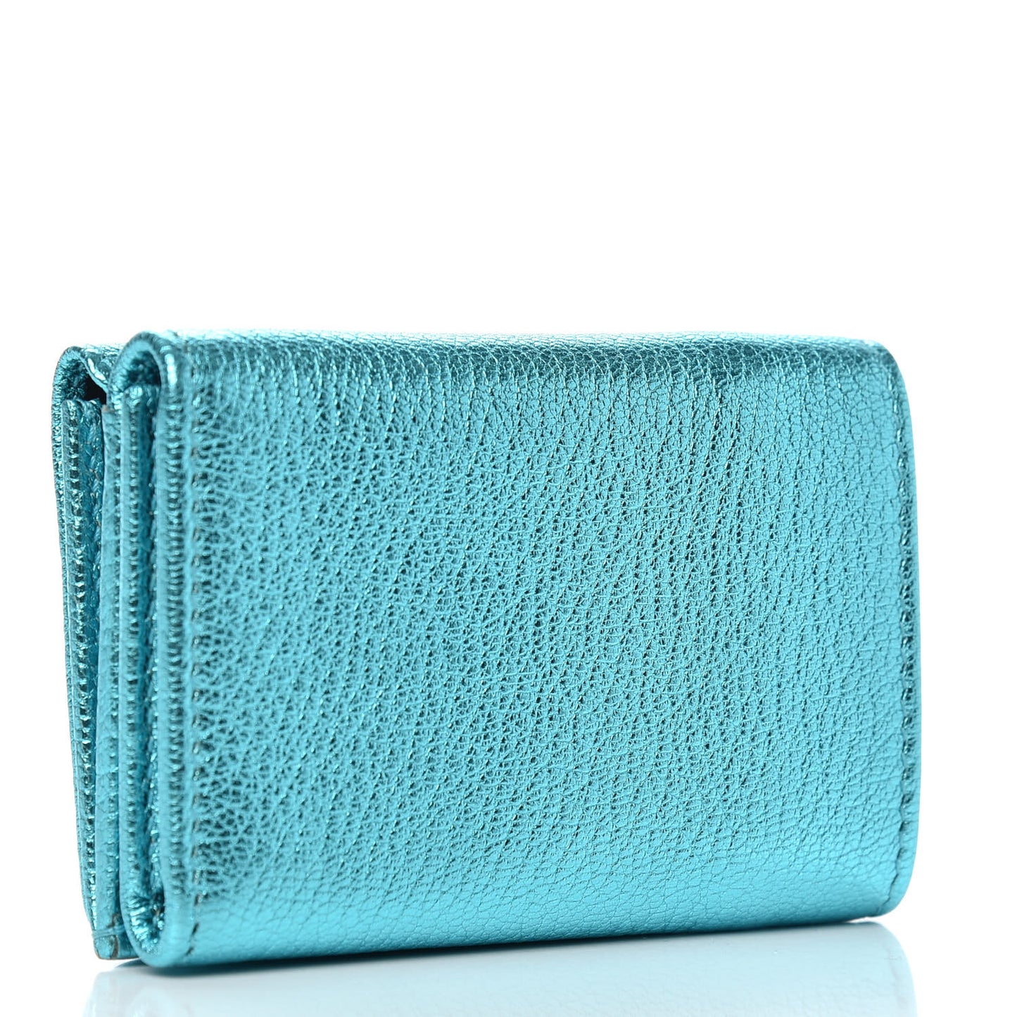 Metallic Goatskin Logo Mini Everyday Wallet Turquoise Black
