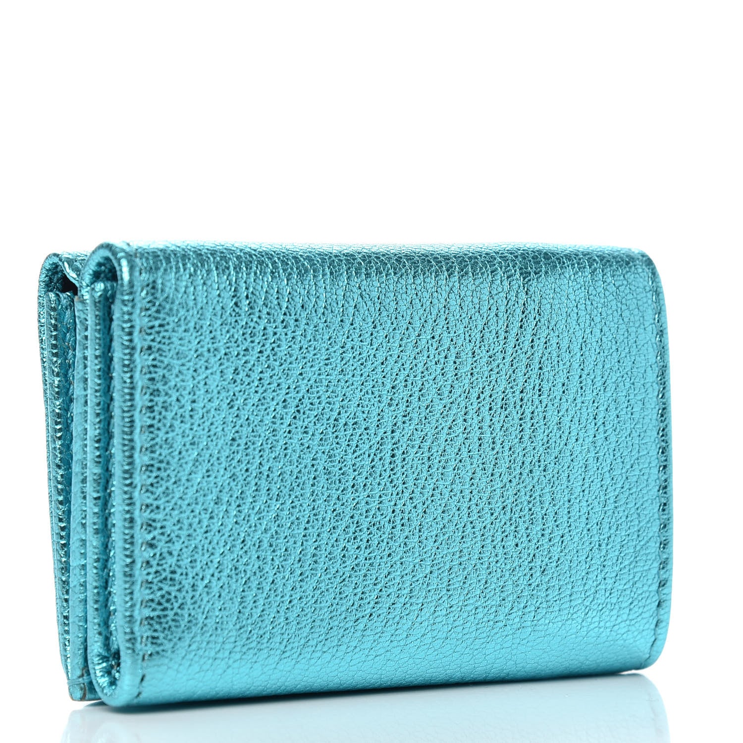 Balenciaga Metallic Goatskin Logo Mini Everyday Wallet Turquoise Black 3 of 7