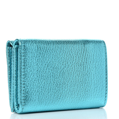 Balenciaga Metallic Goatskin Logo Mini Everyday Wallet Turquoise Black 3 of 7