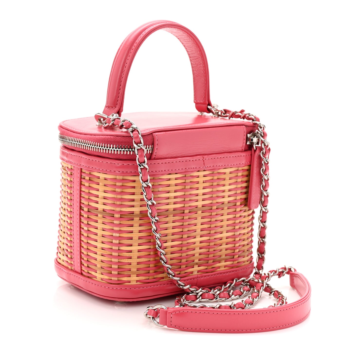 Calfskin Raffia Small Take Away Vanity Case Bag Pink Beige