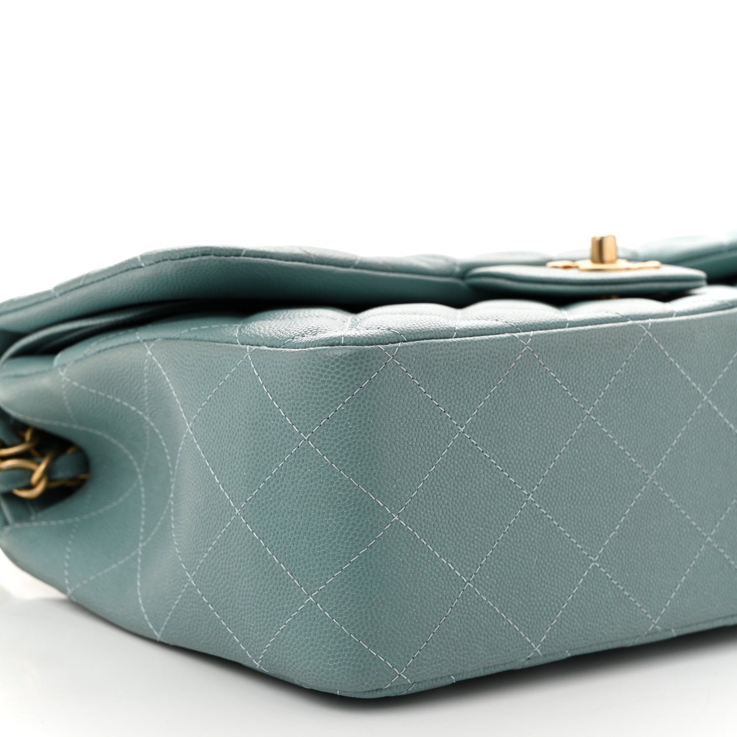 Iridescent Caviar Quilted Jumbo Double Flap Light Blue