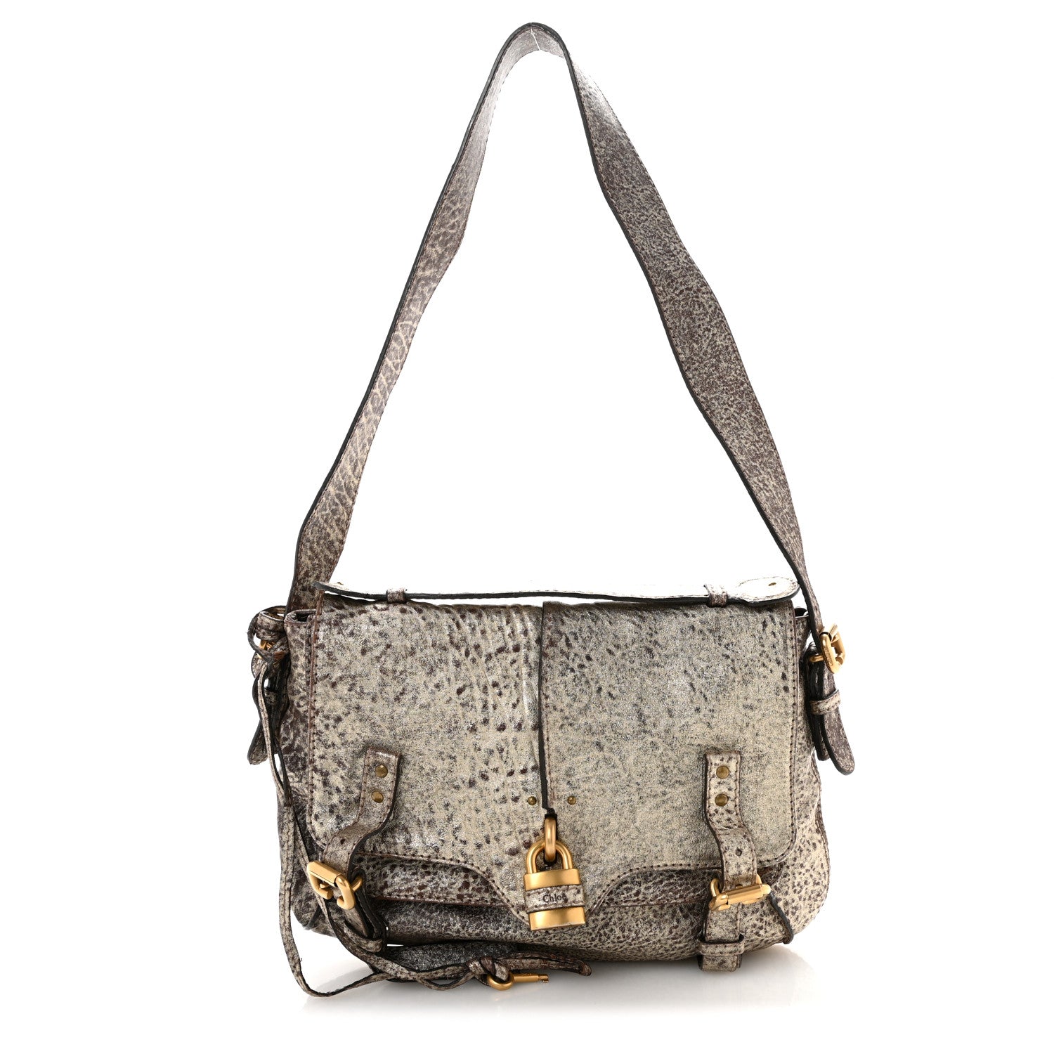 Chloe Metallic Pebbled Lambskin Paddington Satchel Grey 1 of 14