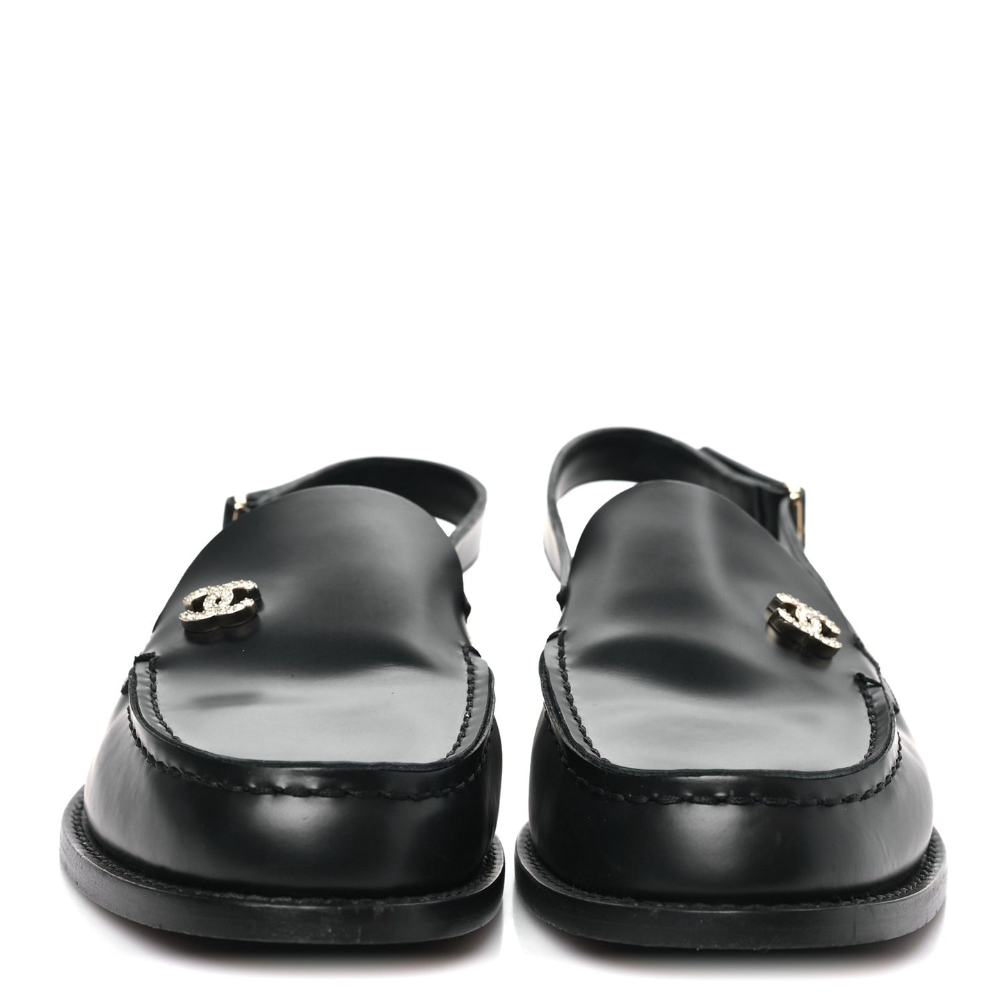 Calfskin Crystal Slingback Loafers 40 Black