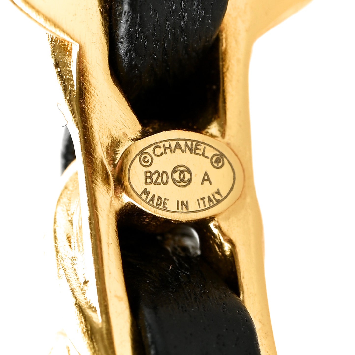 Lambskin Pearl CC Chain Hoop Earrings Gold Black