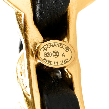 Chanel Lambskin Pearl CC Chain Hoop Earrings Gold Black 5 of 5