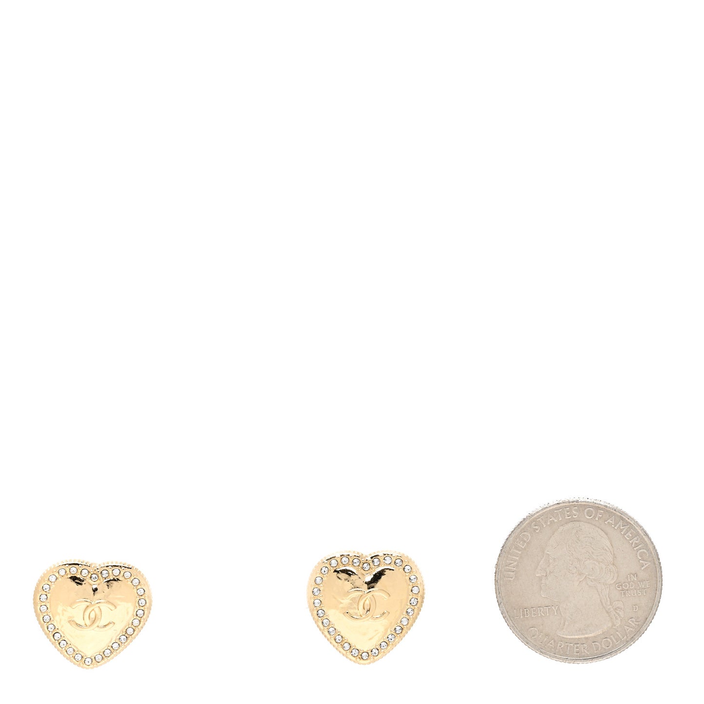 Metal Crystal CC Heart Earrings Gold