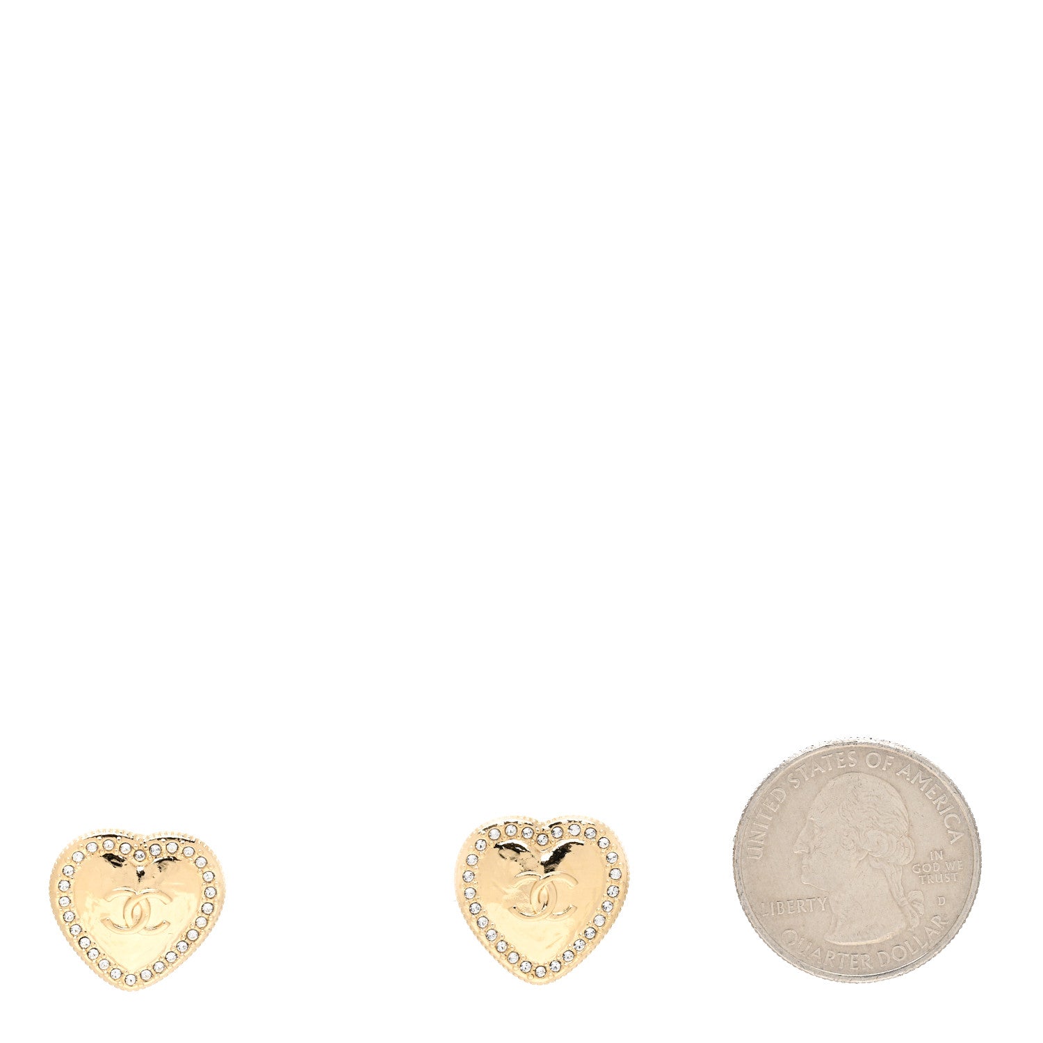 Chanel Metal Crystal CC Heart Earrings Gold 3 of 5