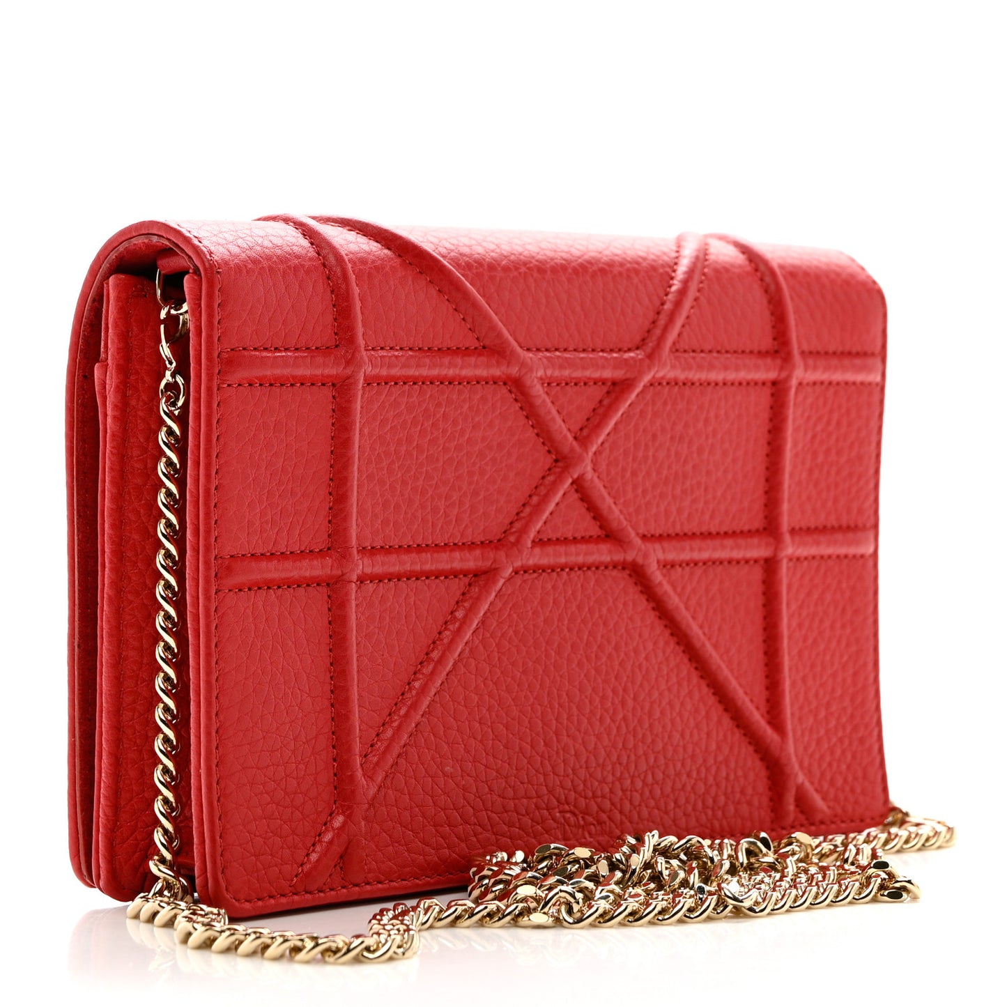 Grained Calfskin Diorama Wallet on Chain Pouch Rouge Vif