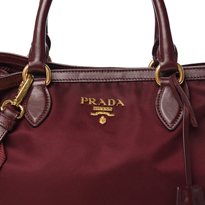 Prada Tessuto Nylon Soft Calf Small Tote Granato 8 of 8