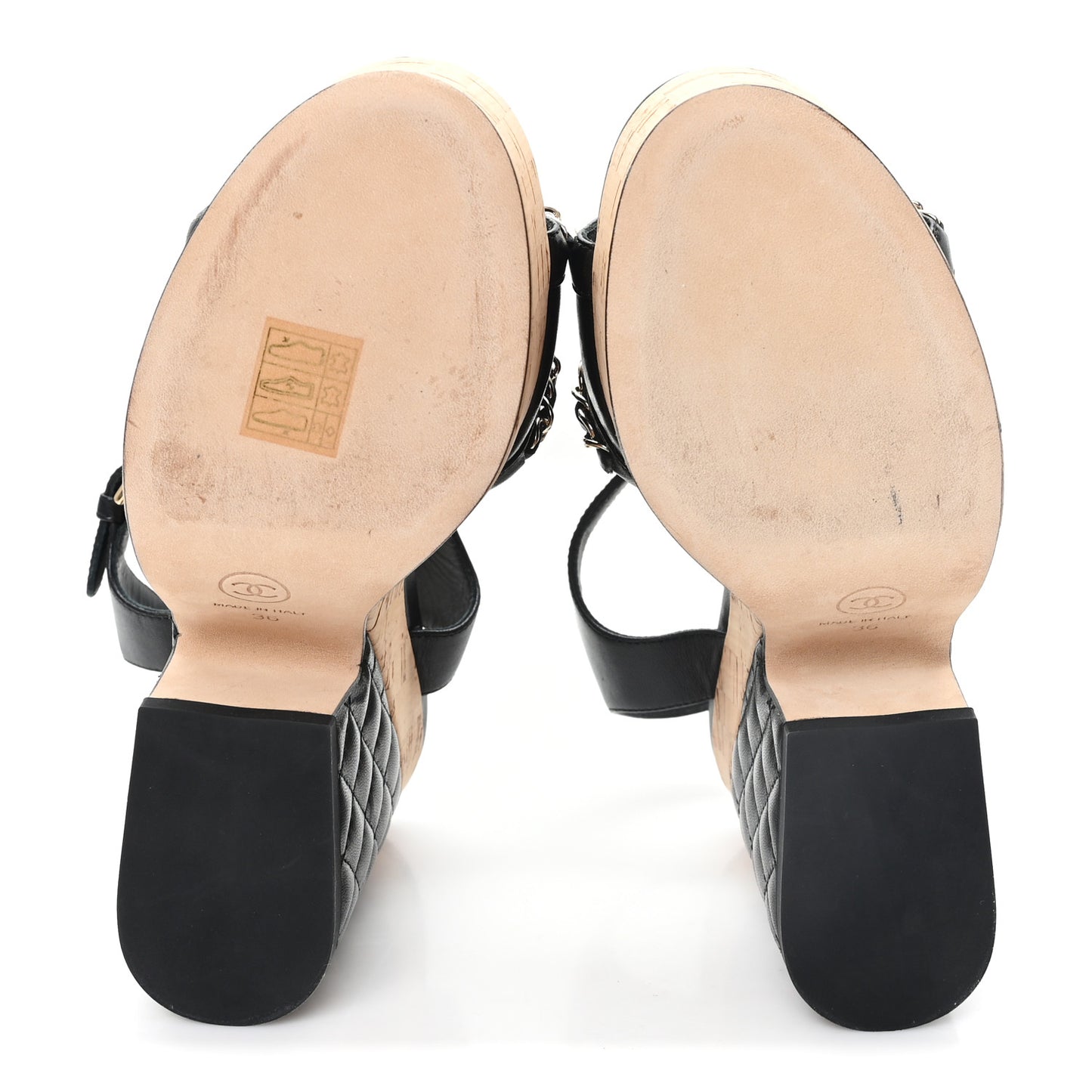 Lambskin Quilted Chain Cork Wedge Sandals Black 36 Black