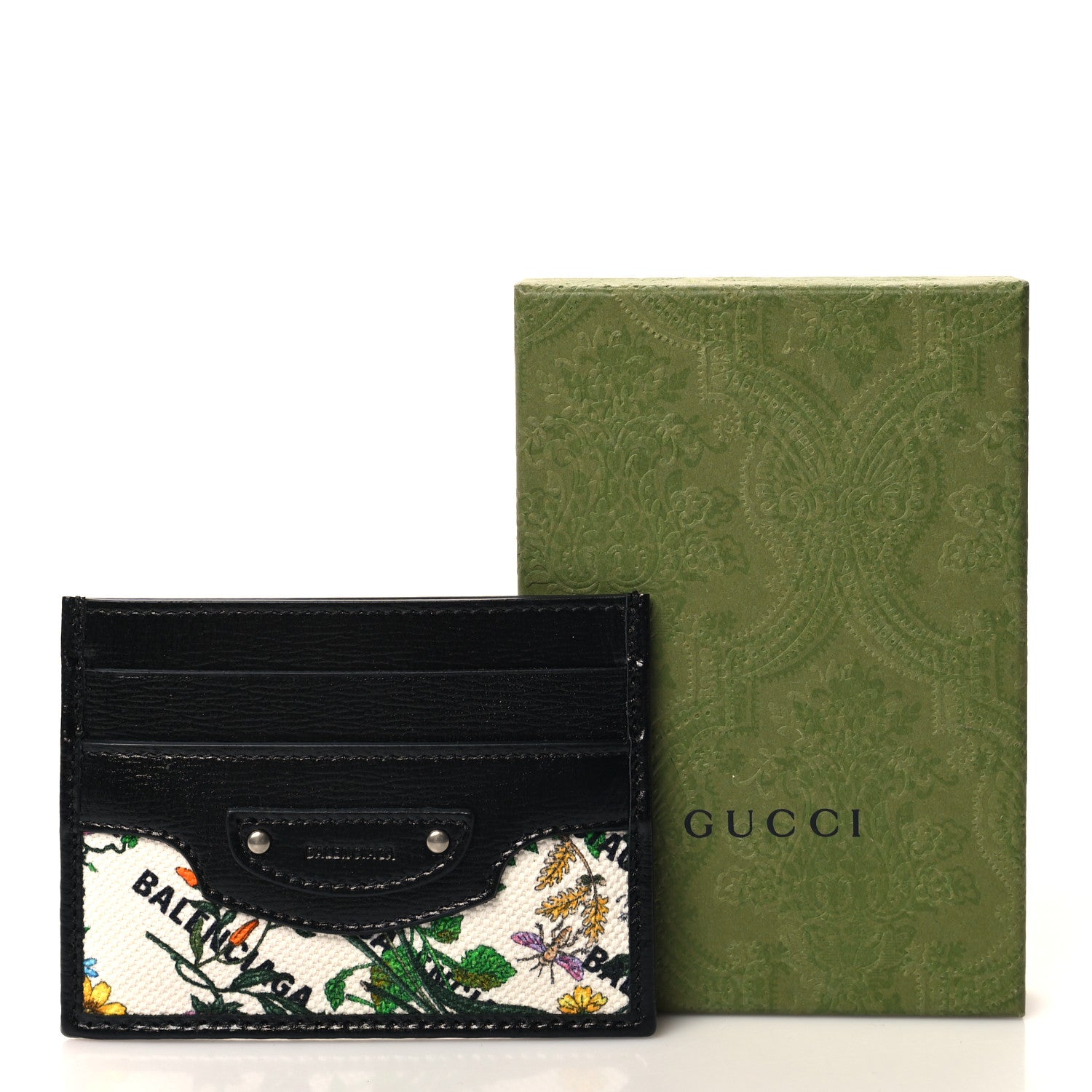 Balenciaga X GUCCI Canvas Azalea Calfskin Flora Logo Print Neo Classic Card Holder White Multicolor Black 7 of 7