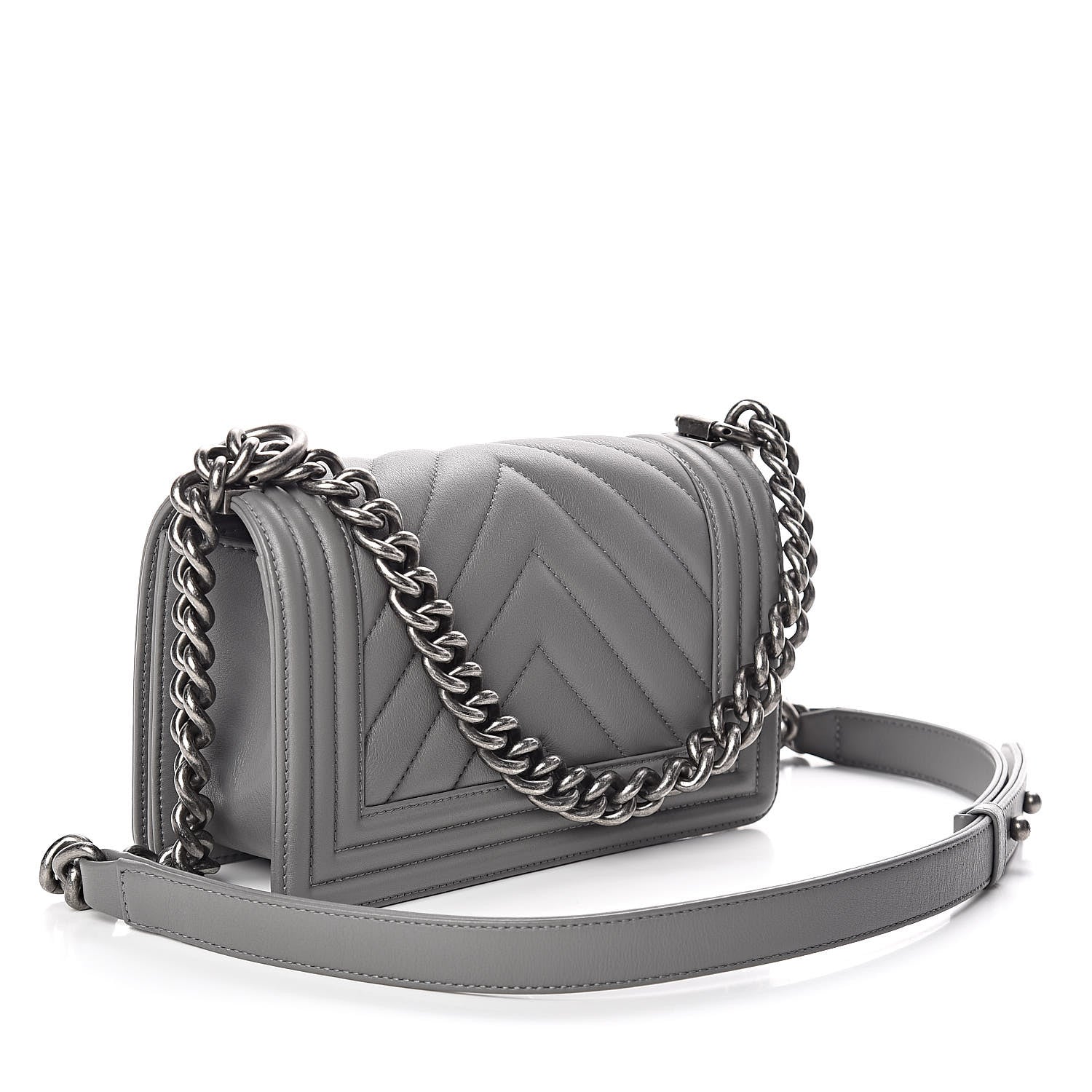 Chanel Calfskin Chevron Quilted Small Boy Flap Grey 3 of 11