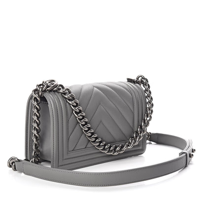 Chanel Calfskin Chevron Quilted Small Boy Flap Grey 3 of 11