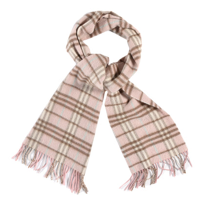 Burberry Cashmere Vintage Check Fringe Scarf Pink 1 of 3