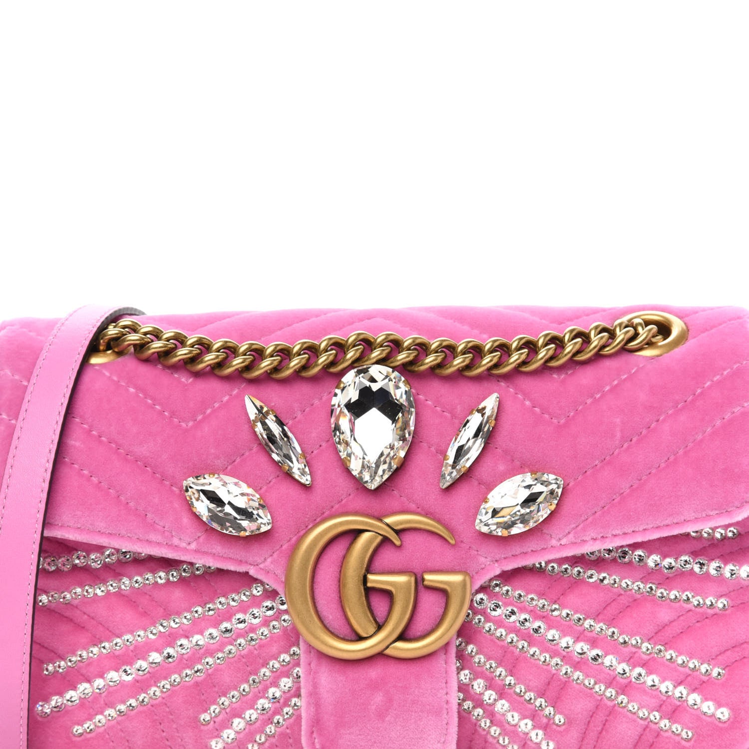 Gucci Velvet Matelasse Marquise Crystals Embroidered Small GG Marmont Shoulder Bag Malva 12 of 12