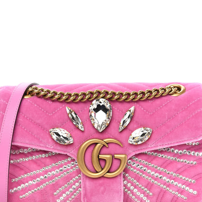 Gucci Velvet Matelasse Marquise Crystals Embroidered Small GG Marmont Shoulder Bag Malva 12 of 12