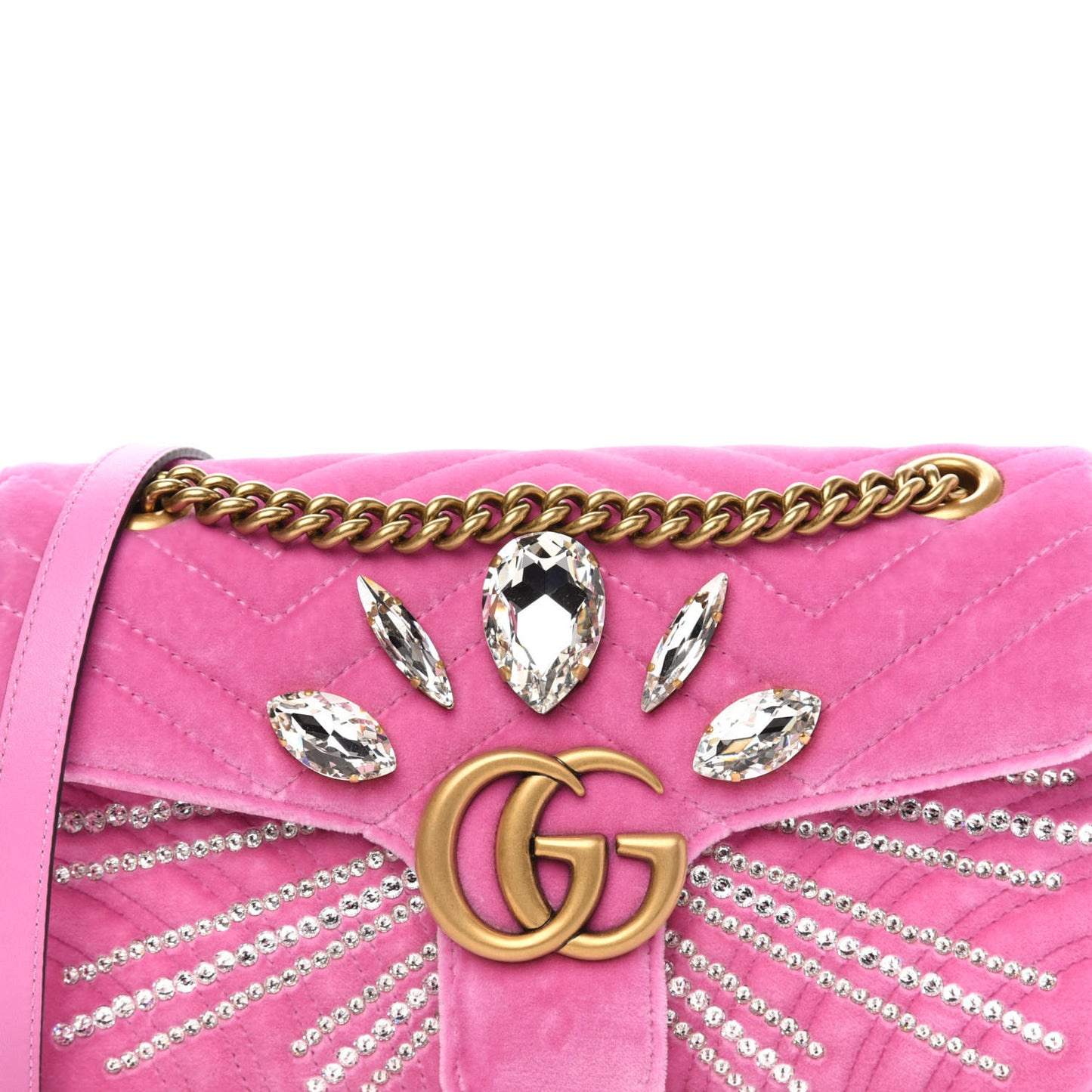 Velvet Matelasse Marquise Crystals Embroidered Small GG Marmont Shoulder Bag Malva
