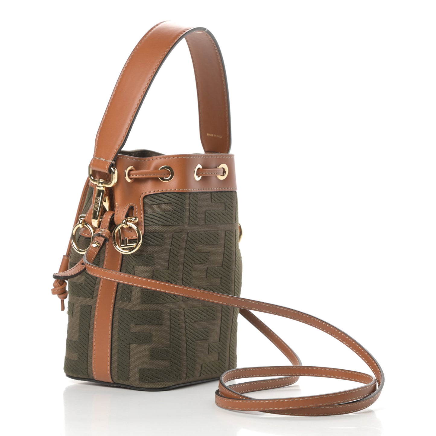 Canvas Vitello King F is Fendi FF Embroidered Mini Mon Tresor Bucket Bag Amazzonia Cuoio