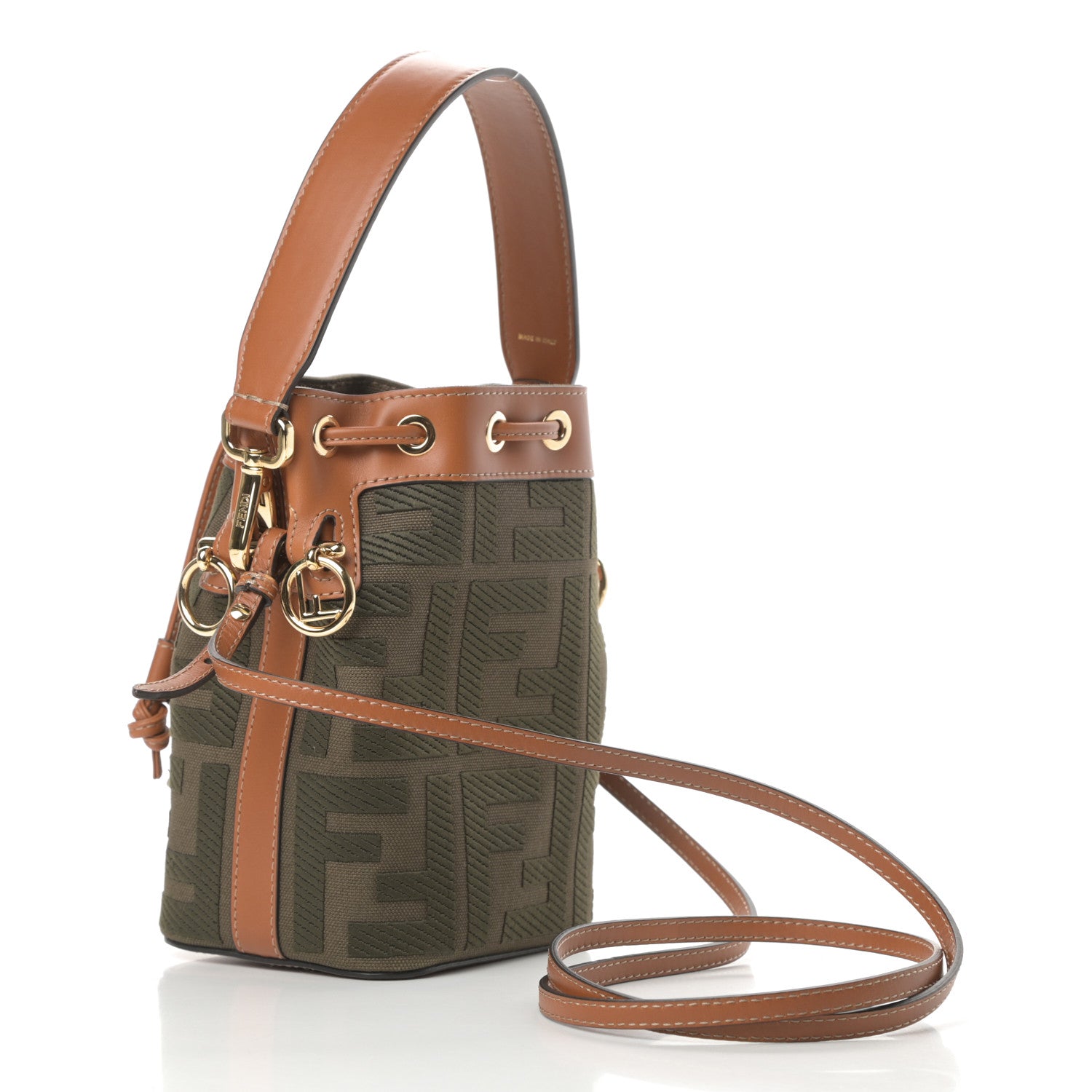 Fendi Canvas Vitello King F is Fendi FF Embroidered Mini Mon Tresor Bucket Bag Amazzonia Cuoio 3 of 10