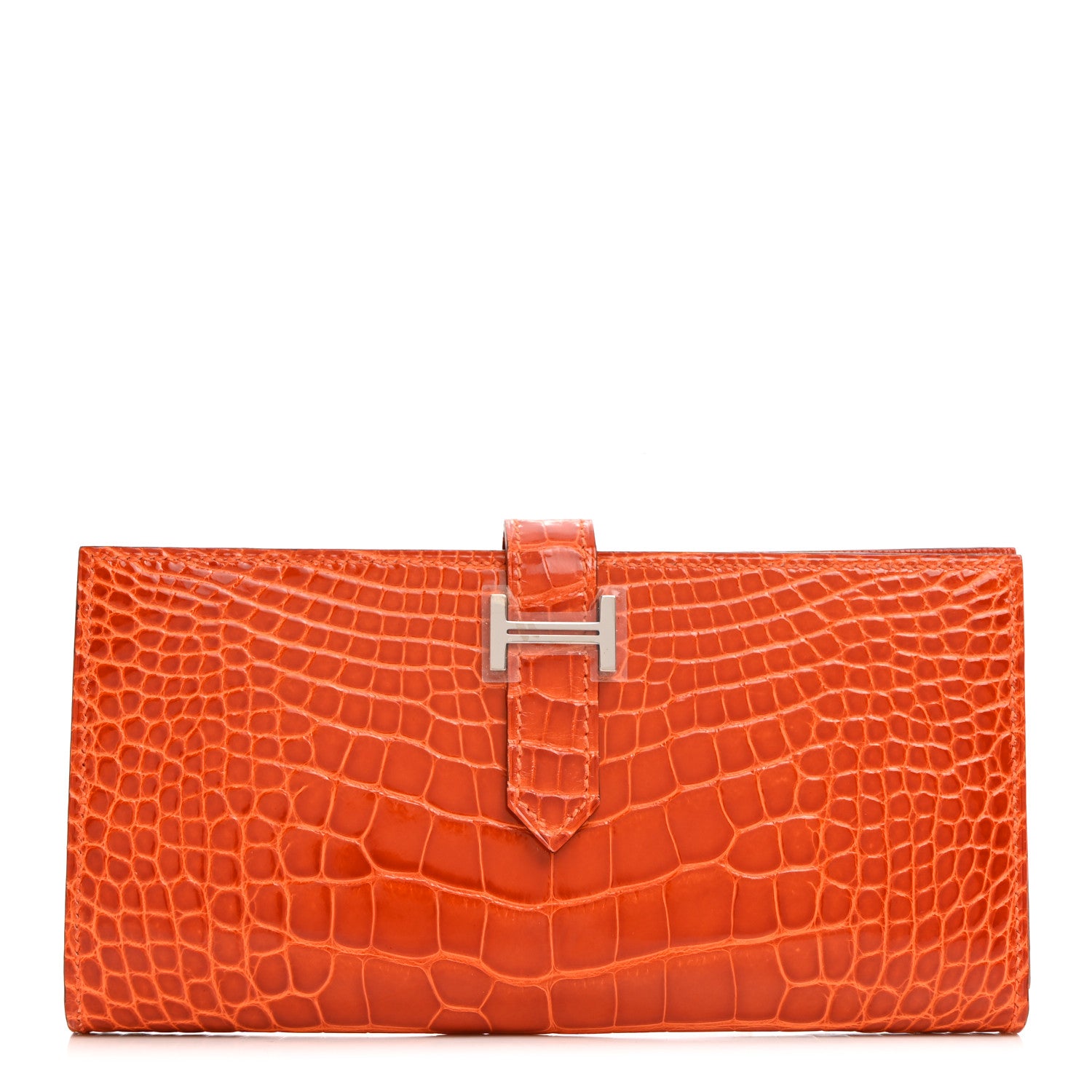 Hermes Shiny Alligator Bearn Wallet Orange 1 of 8