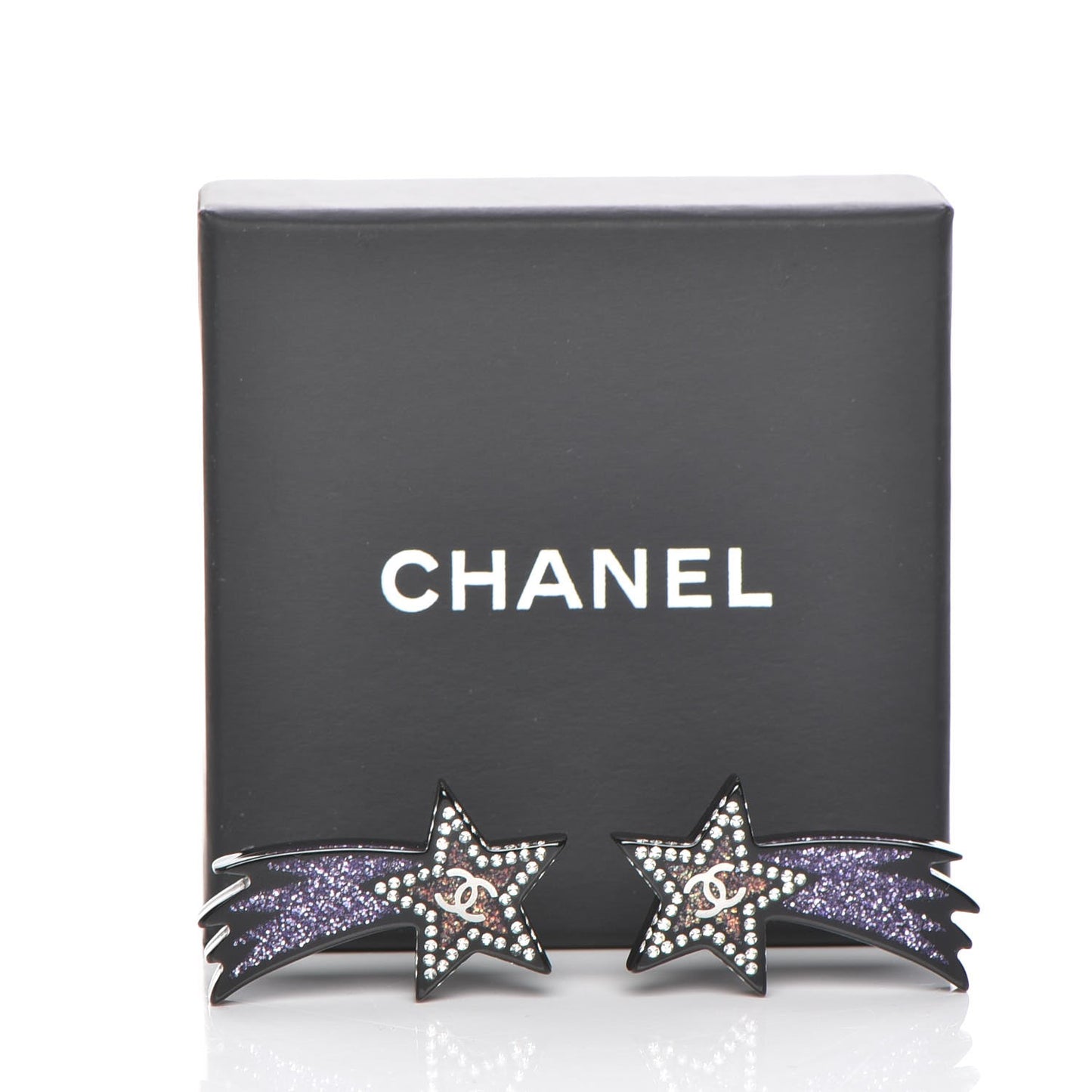 Resin Crystal CC Shooting Star Earrings Silver Purple