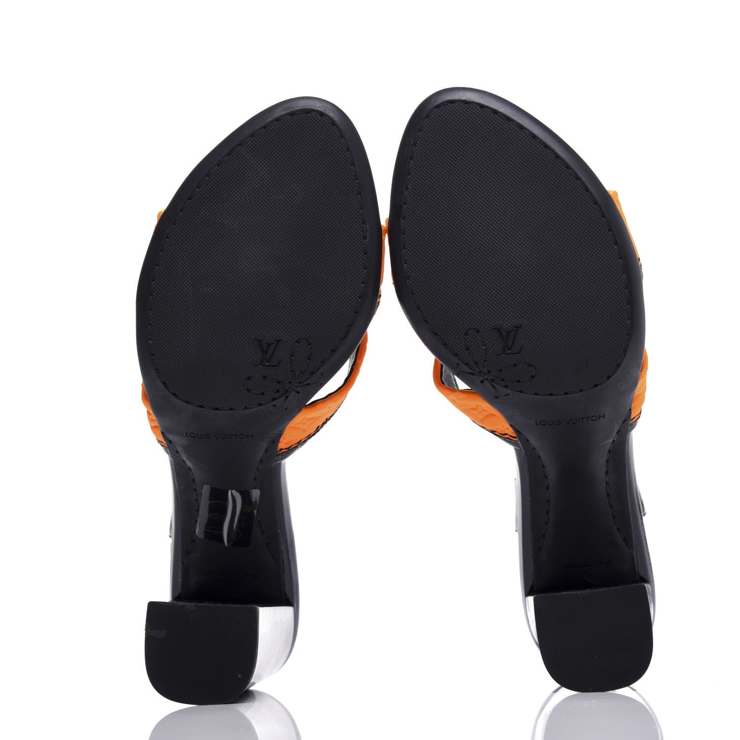Louis Vuitton Calfskin Embossed Monogram Patent Heeled Sandals 40 Orange 6 of 9
