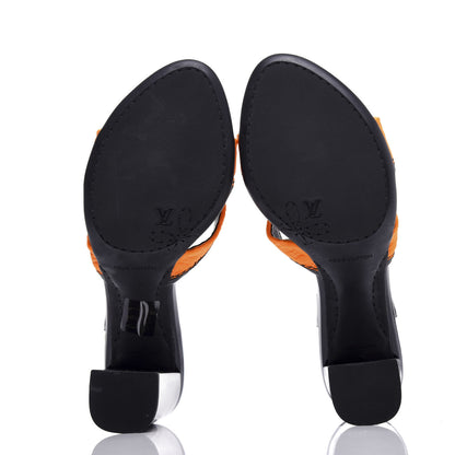 Louis Vuitton Calfskin Embossed Monogram Patent Heeled Sandals 40 Orange 6 of 9