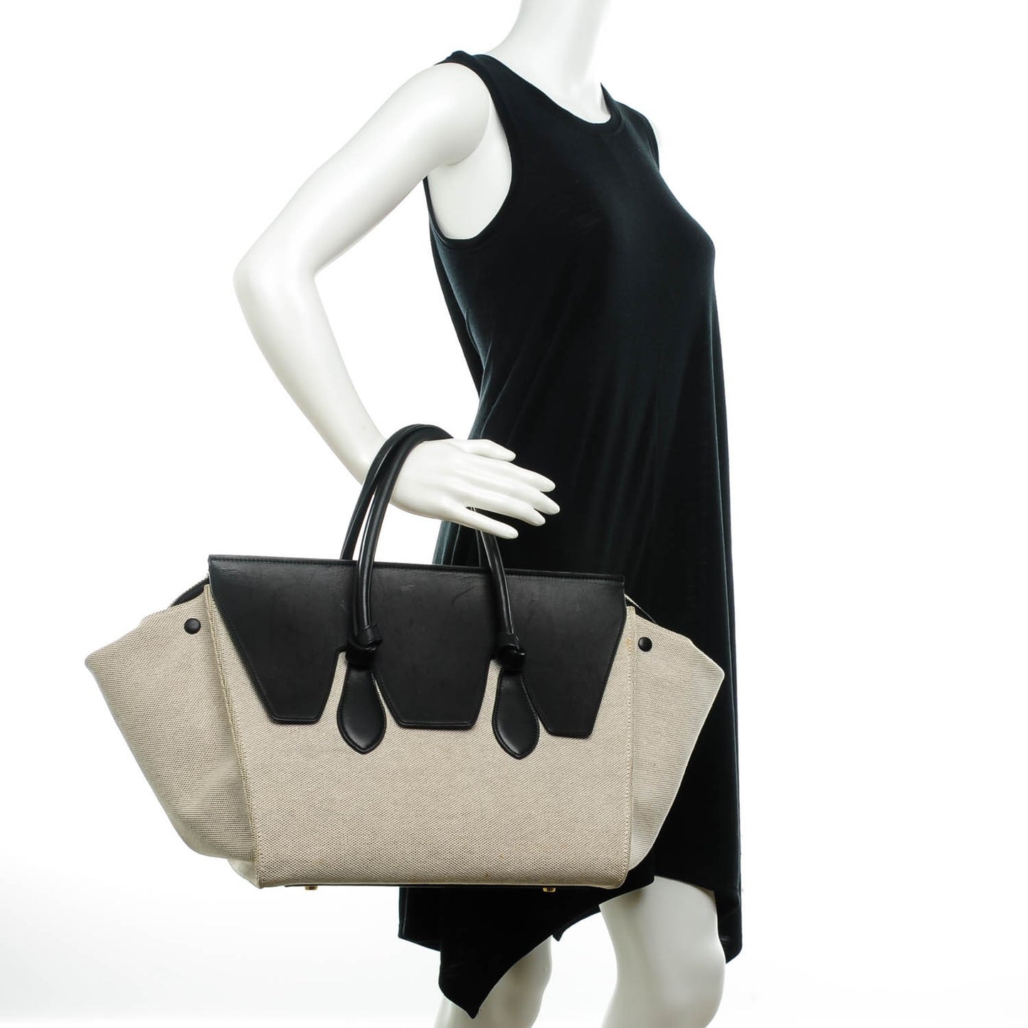 Cotton Canvas Calfskin Medium Tie Knot Tote Grey Black