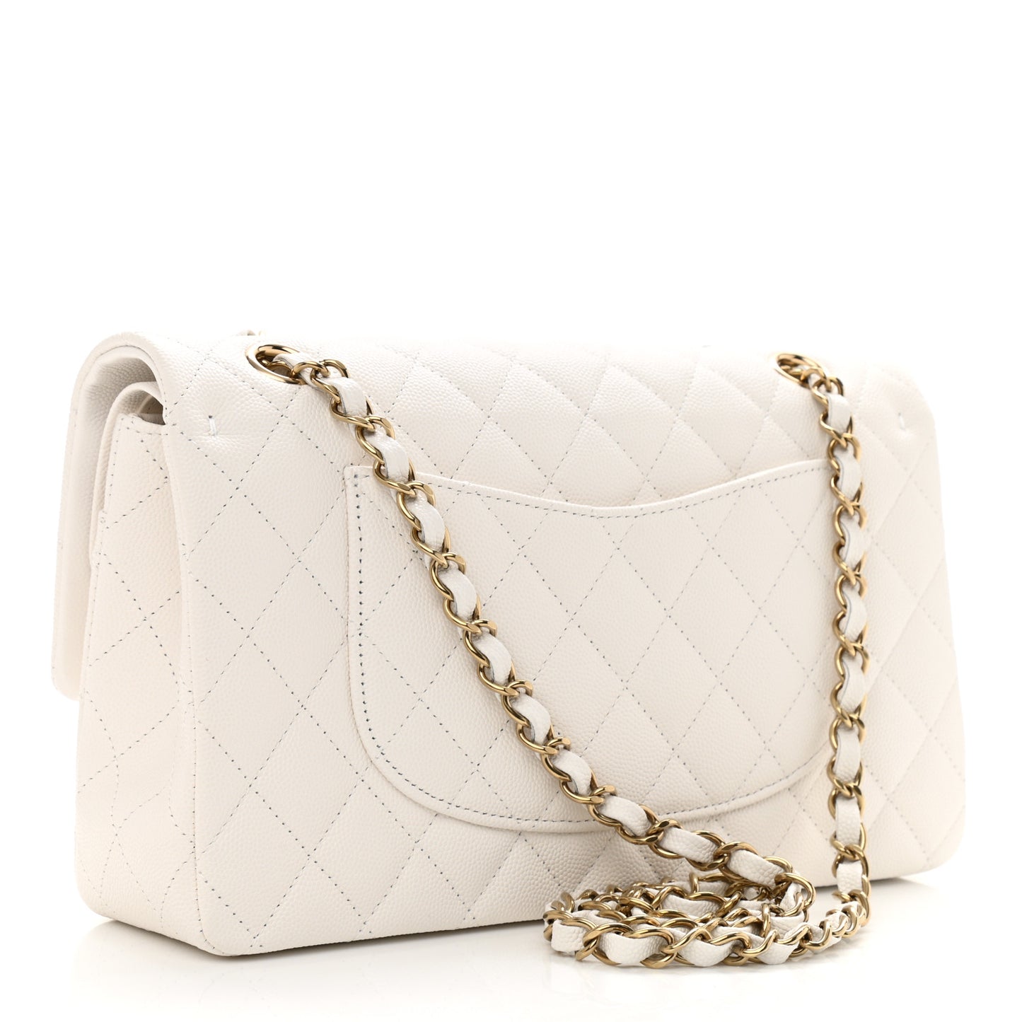 Caviar Quilted Medium Double Flap White