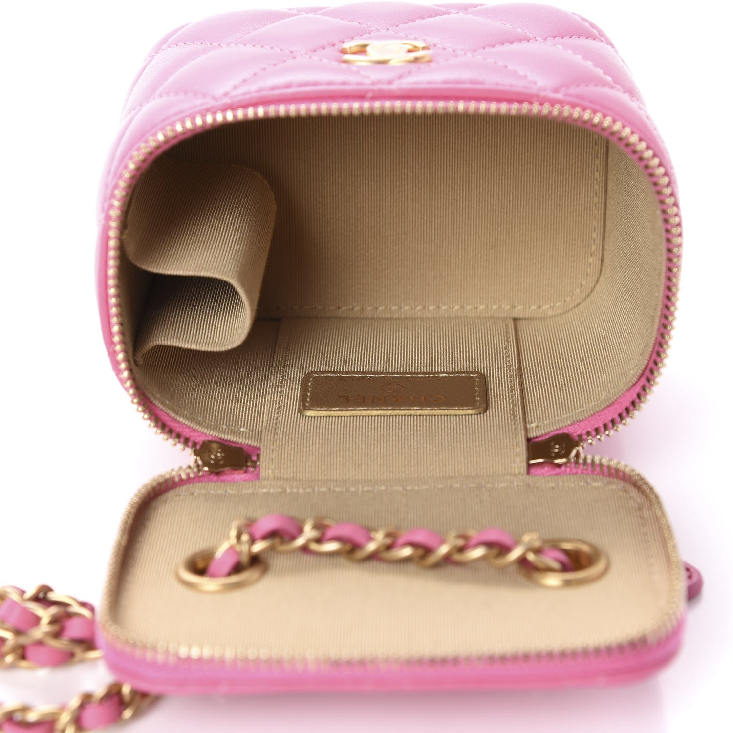 Chanel Lambskin Quilted Pearl Crush Mini Vanity Case With Chain Pink 5 of 11