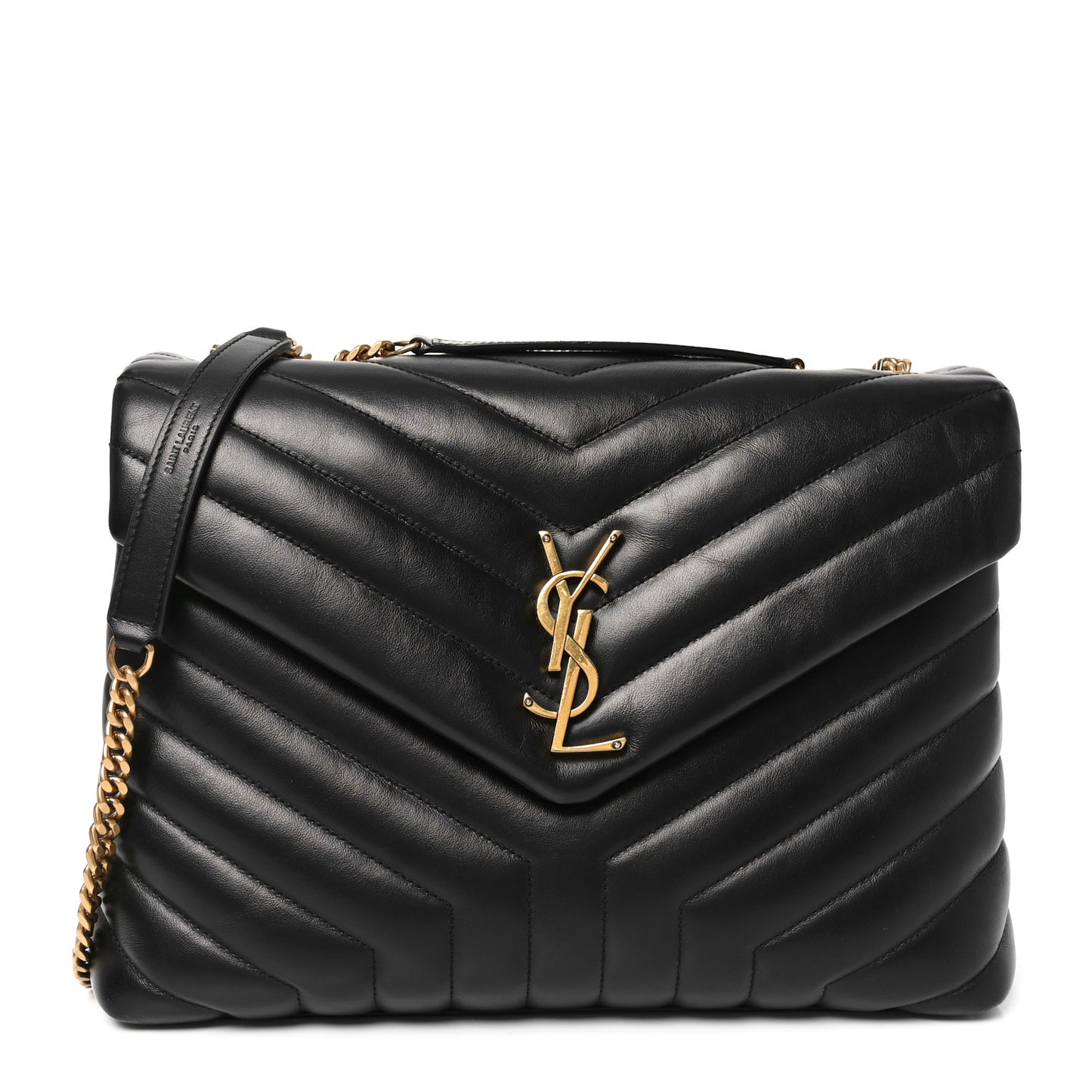 Calfskin Y Quilted Monogram Medium Loulou Chain Satchel Black