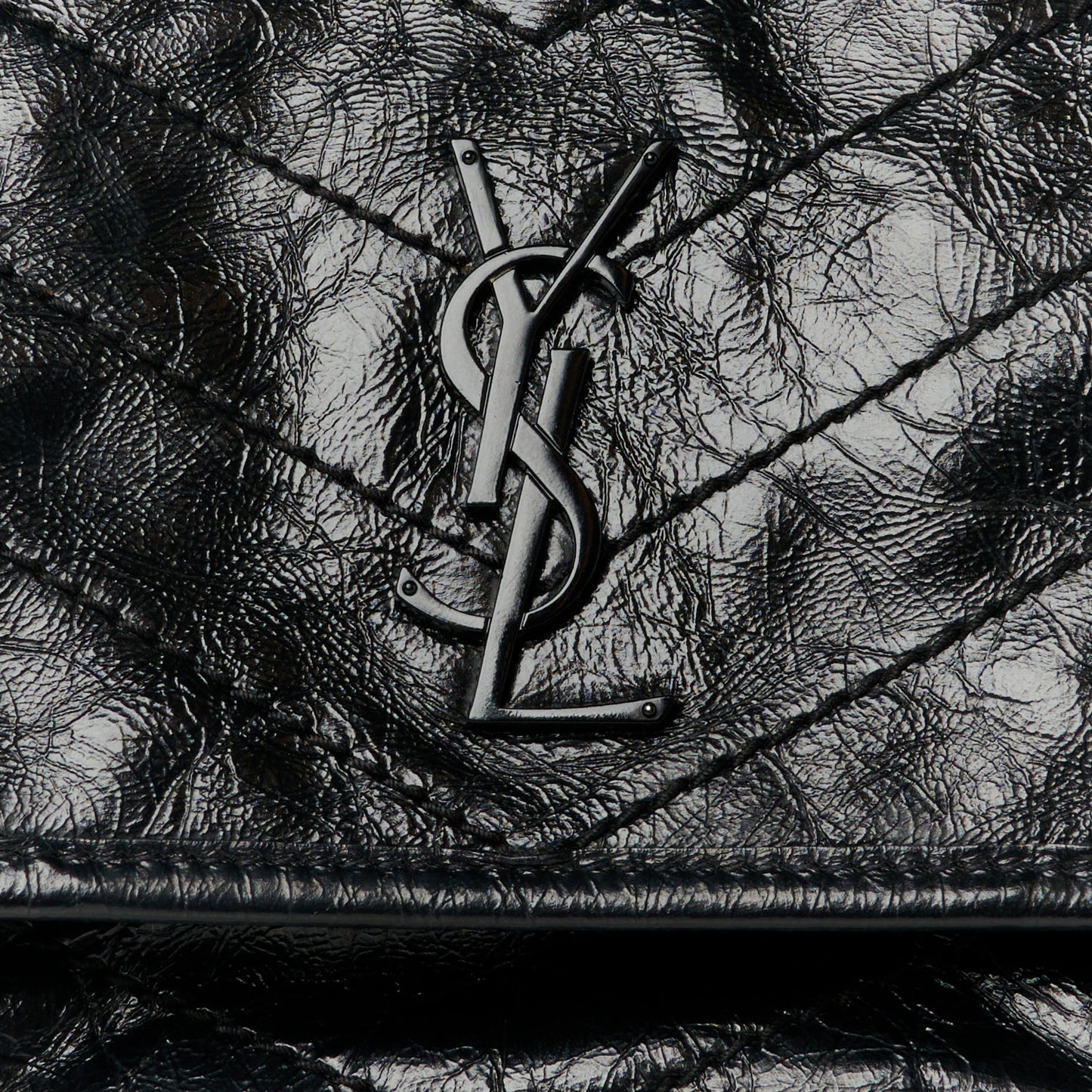 Crinkled Calfskin Matelasse Monogram Baby Niki Chain Satchel Black