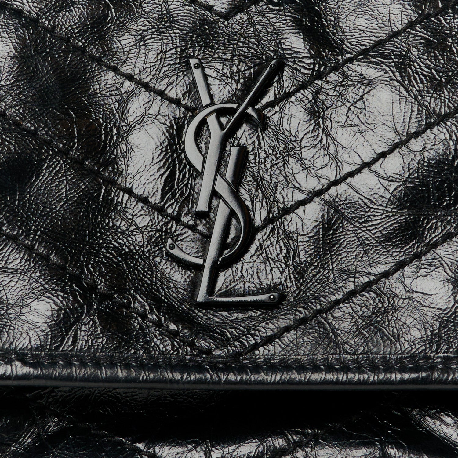 Saint Laurent Crinkled Calfskin Matelasse Monogram Baby Niki Chain Satchel Black 8 of 10